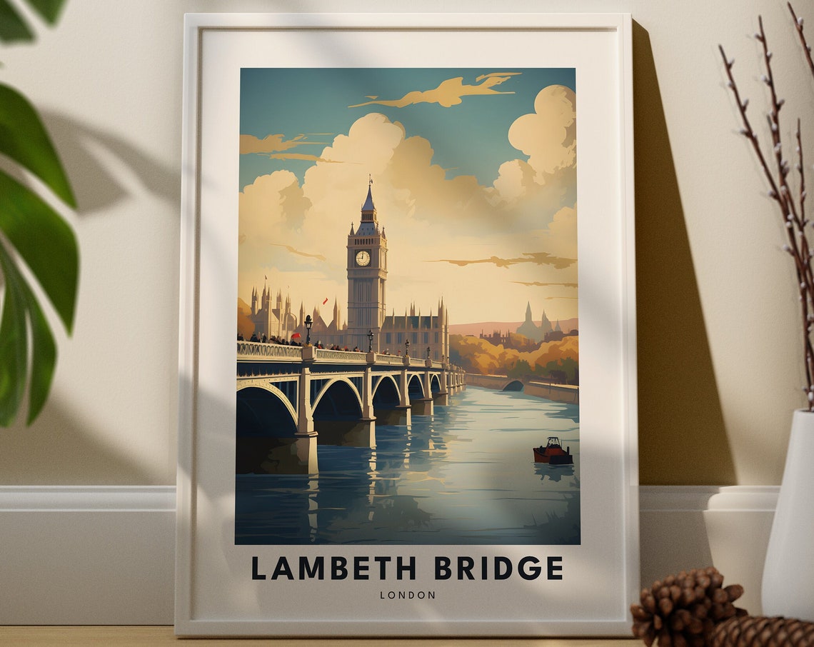 Lambeth Bridge London Big Ben Thames Riverside Travel Poster