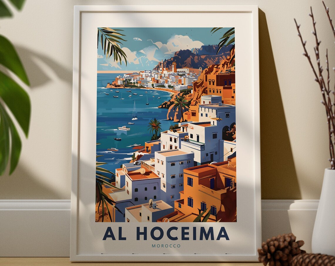 Al Hoceima Morocco Mediterranean Coast White Town Travel Poster