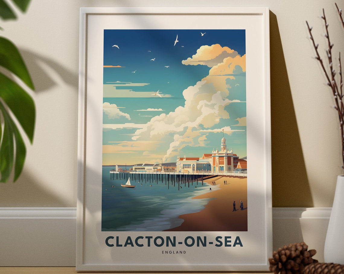 Clacton On Sea England Grand Pier Beach Seagulls Travel Poster