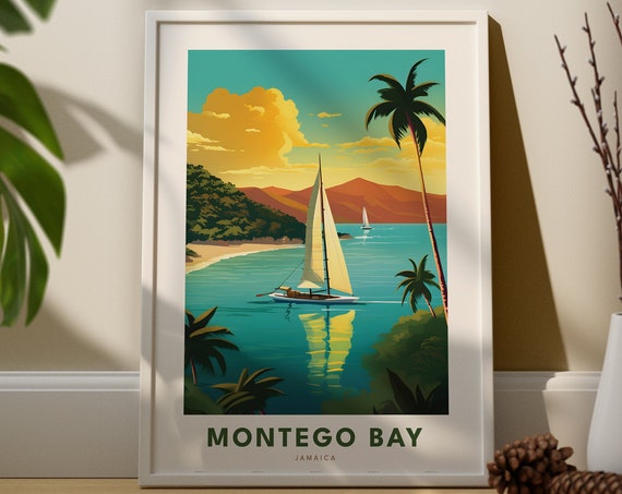 Montego Bay Travel Art Print Jamaica Wall Poster Decor