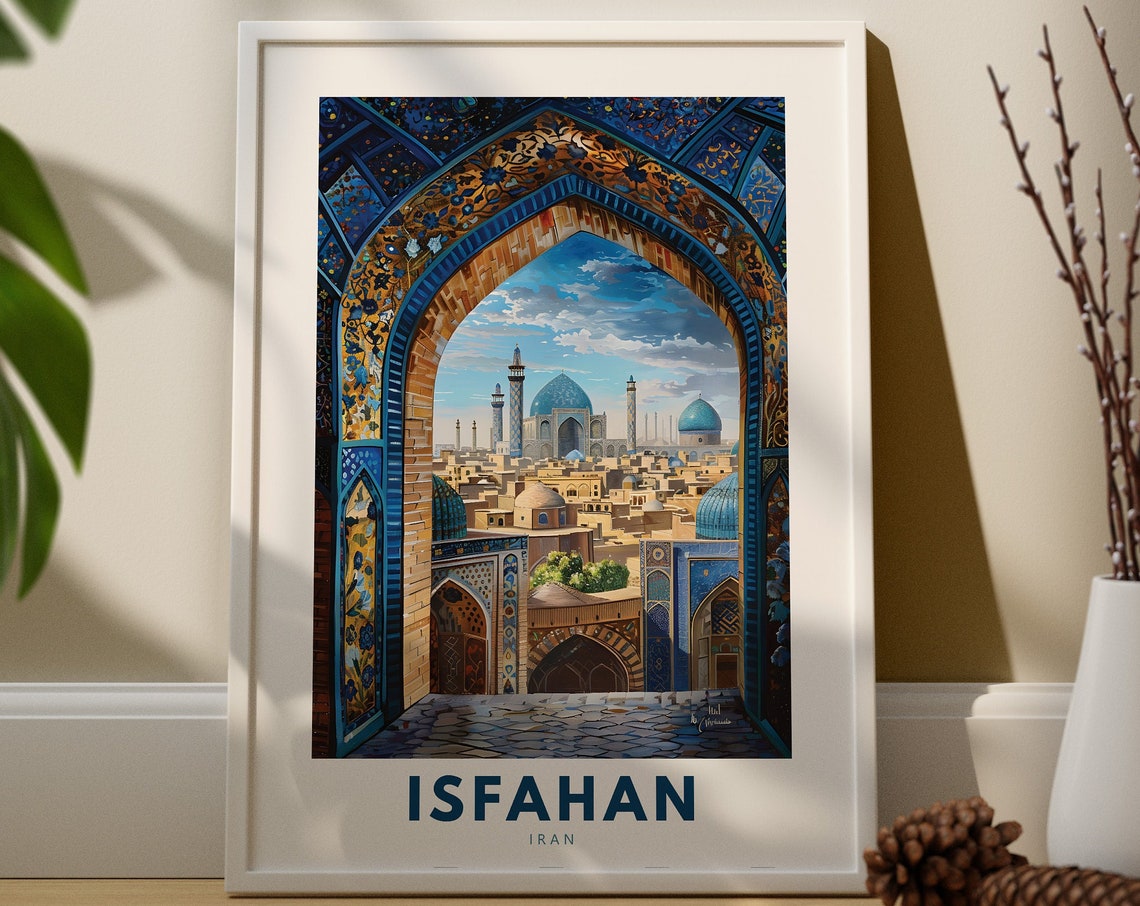 Isfahan Iran Blue Mosque Arch Islamic Architecture Travel Poster