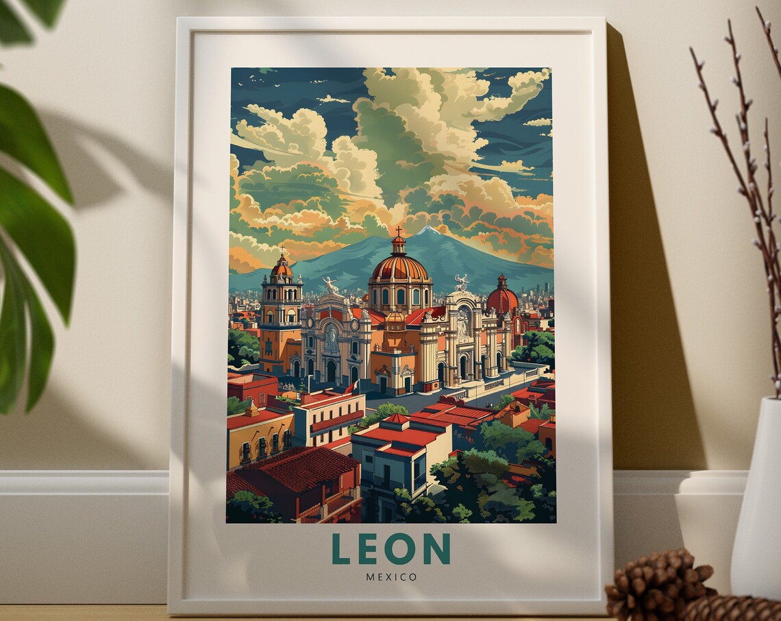 Leon City Print Art Poster Mexico Wall Decor Hang Travel