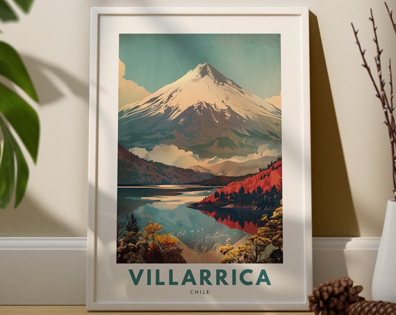 Villarica Mountain Wall Art Print Travel Poster Chile Decor Hang