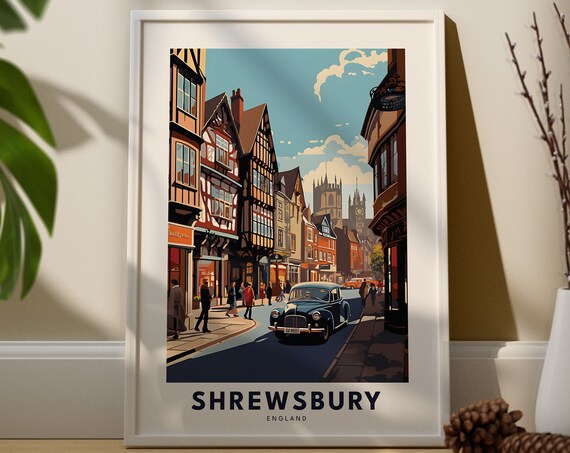 Shrewsbury Travel Print Wall Art Hanging Home Dcor Shropshire Gift Lovers City Poster