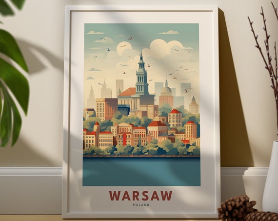 Warsaw Wall Art Print Poster Poland Decor Travel Prints Illustration