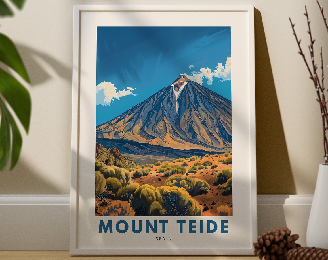 Mount Teide Volcano Tenerife Vintage Spain Art Travel Poster