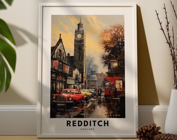 Redditch Travel Print Wall Art Hanging Home Dcor Worcestershire Gift Lovers City Poster