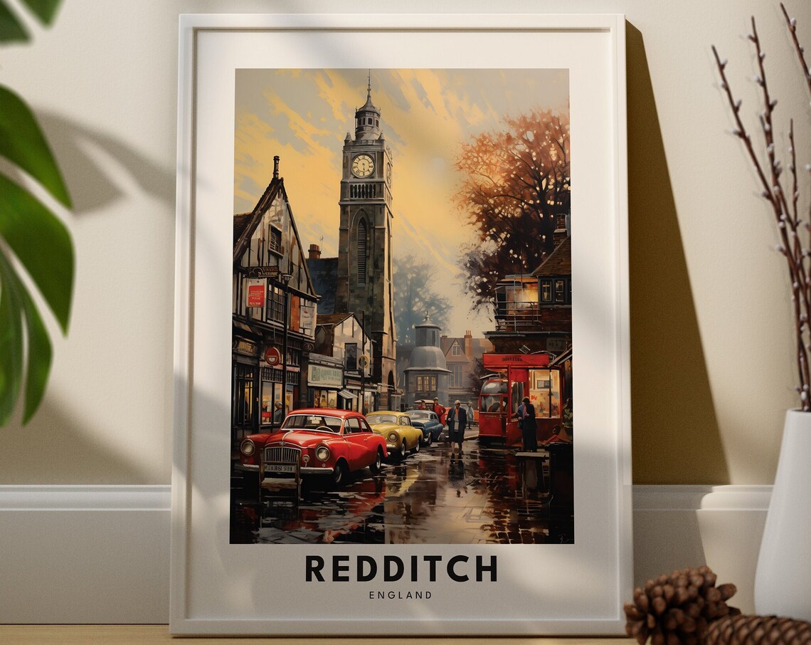 Redditch Travel Print Wall Art Hanging Home Dcor Worcestershire Gift Lovers City Poster