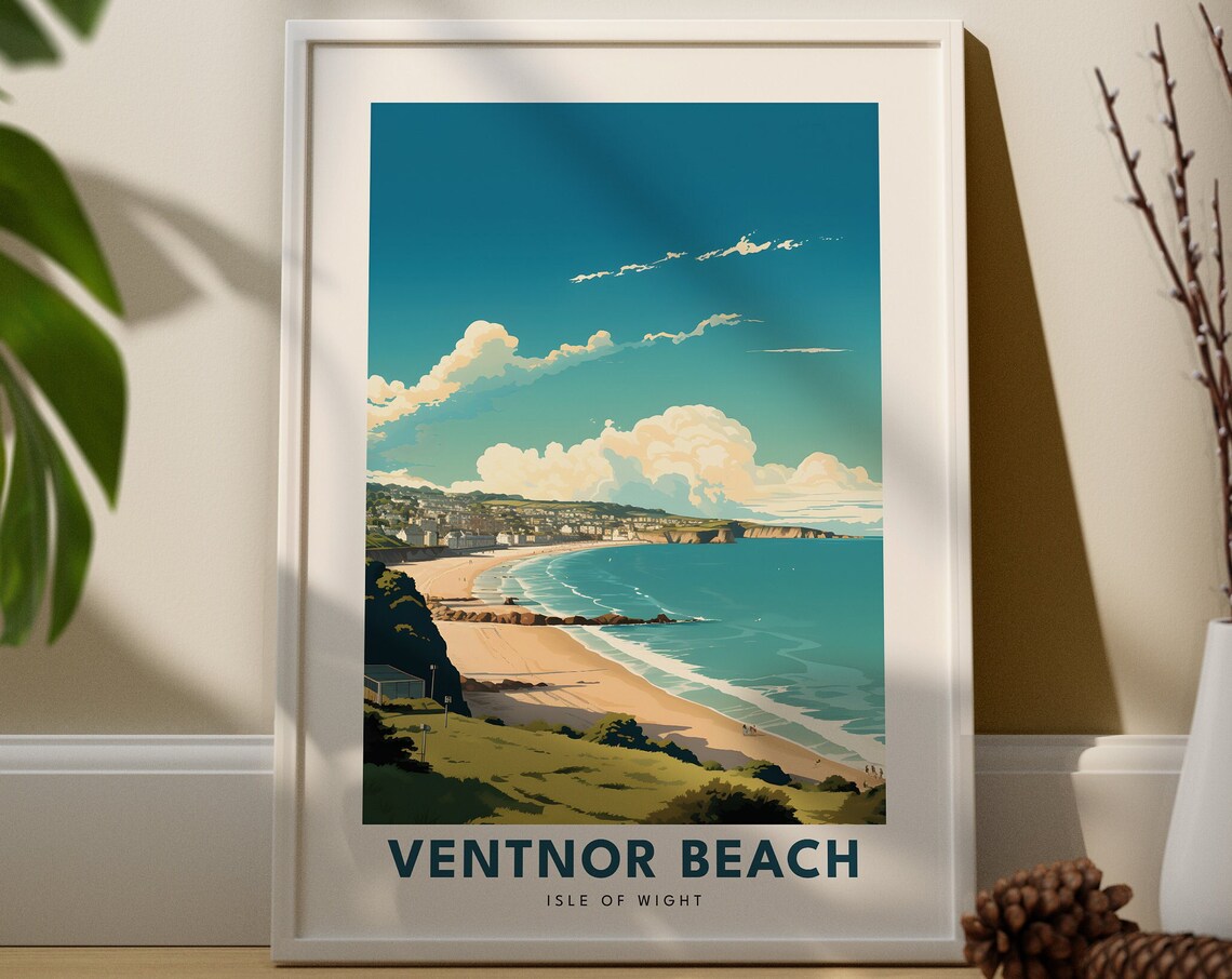 Ventnor Beach Isle Of Wight Sunny Vintage Seaside Travel Poster