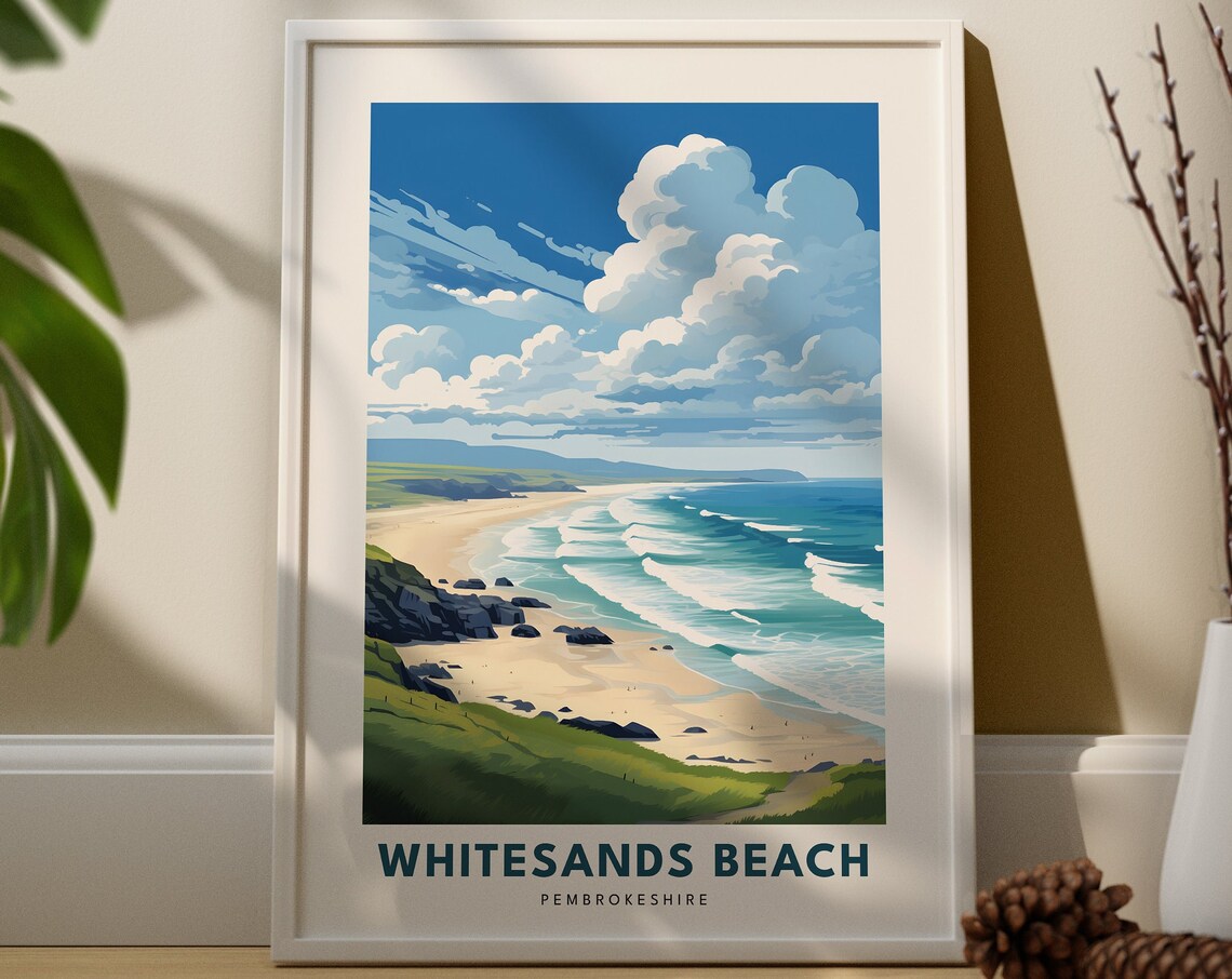 Whitesands Beach Pembrokeshire Sandy Shore Surf Waves Coastal Travel Poster