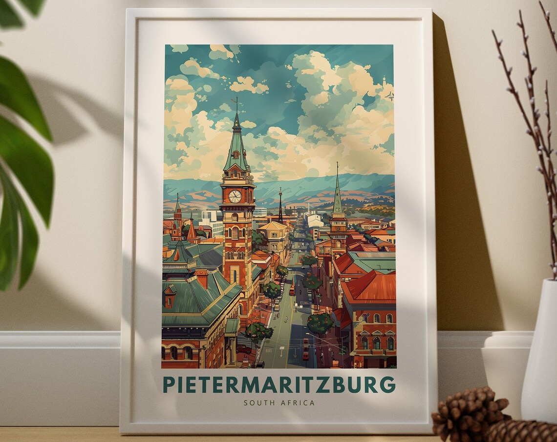 Pietermaritzburg South Africa Cityscape Vintage Travel Poster