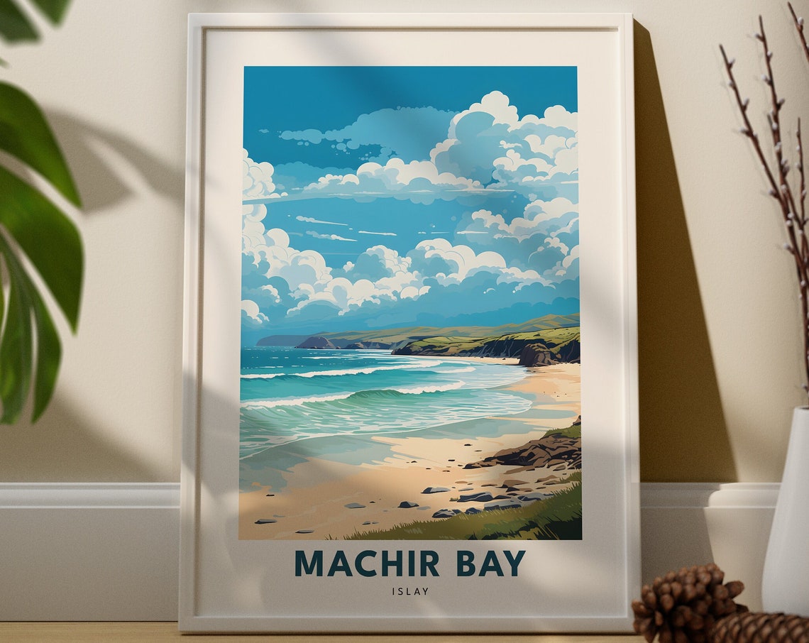 Machir Bay Islay Turquoise Waves Wide Sandy Shore Travel Poster