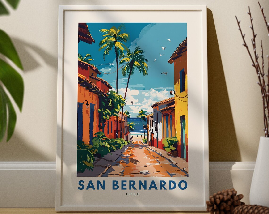 San Bernardo Chile Colorful Street Retro Travel Illustration Poster
