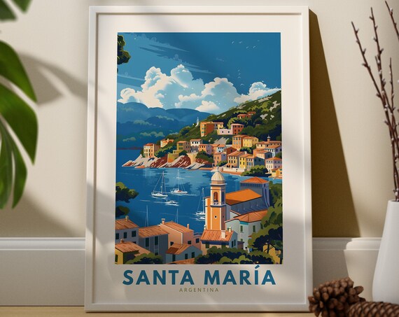 Santa María Argentina Harbor Sailboats Coastal Town Travel Poster