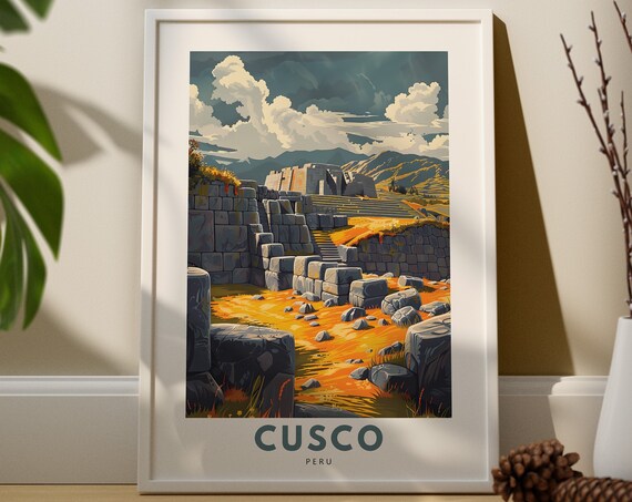 Cusco Peru Ancient Stone Ruins Mountain Landscape Travel Art Poster