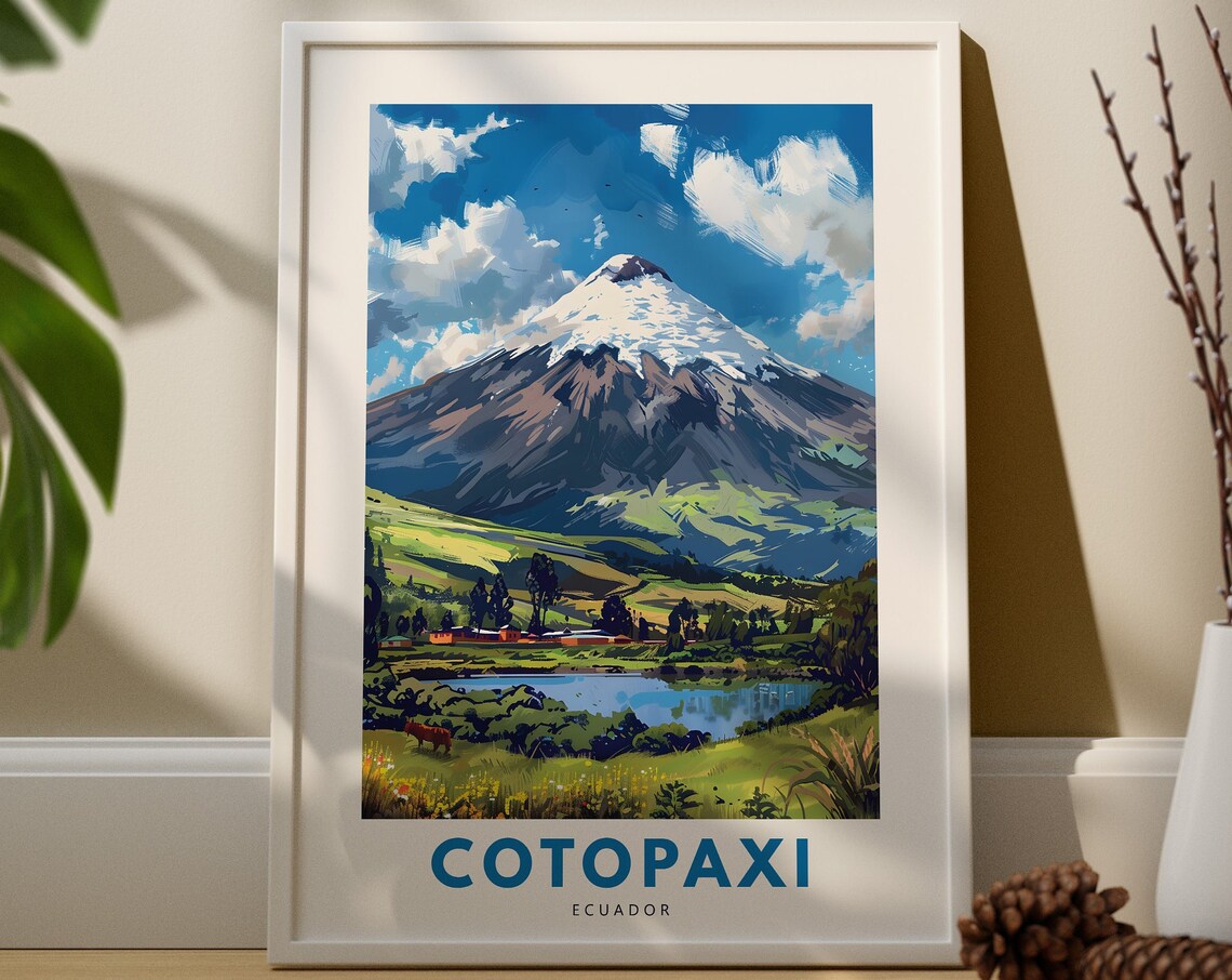 Cotopaxi Volcano Ecuador Snowcapped Peak Mountain Travel Poster