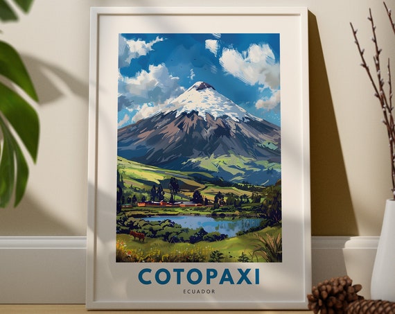Cotopaxi Wall Art Print Volcano Travel Poster Ecuador Decor Hang