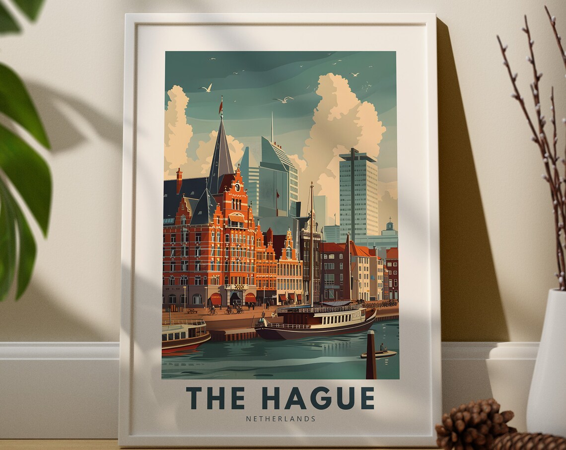 The Hague Netherlands Waterfront City Vintage Travel Poster Europe Art