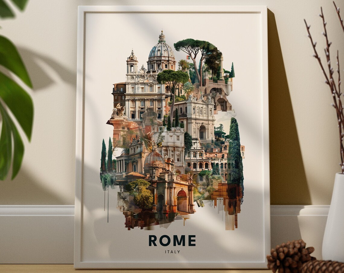 Rome Italy Landmarks Collage Colosseum Vatican Travel Poster