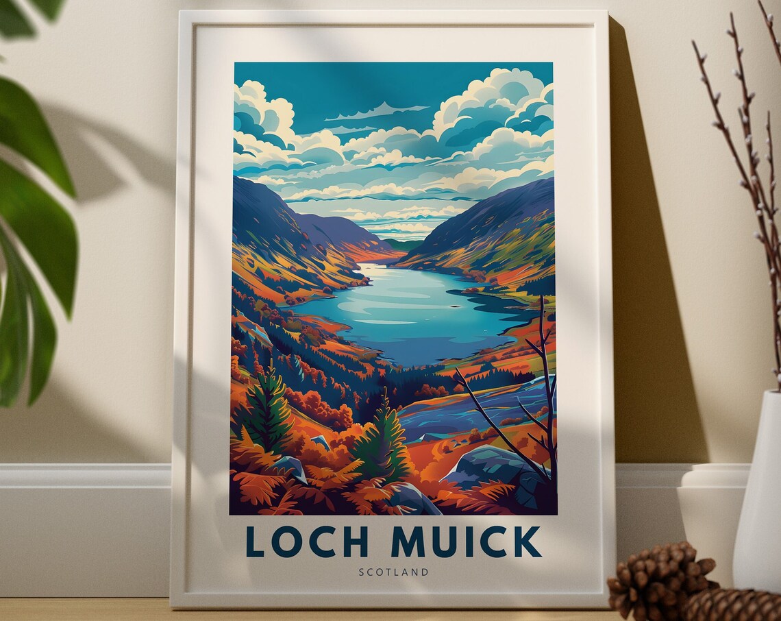 Loch Muick Scotland Travel Poster Highland Lake Autumn Landscape