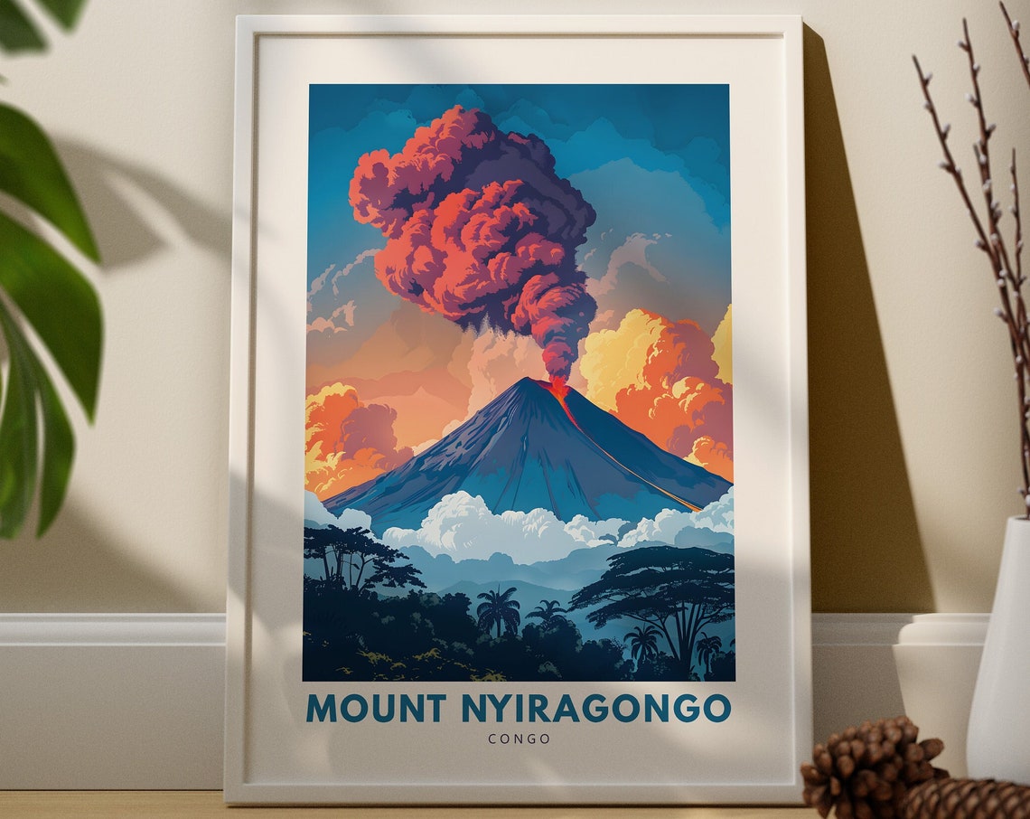 Mount Nyiragongo Congo Volcano Eruption Dramatic Nature Travel Poster