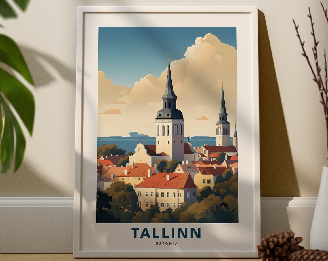 Tallinn Estonia Old Town Church Spires Medieval Vintage Travel Poster