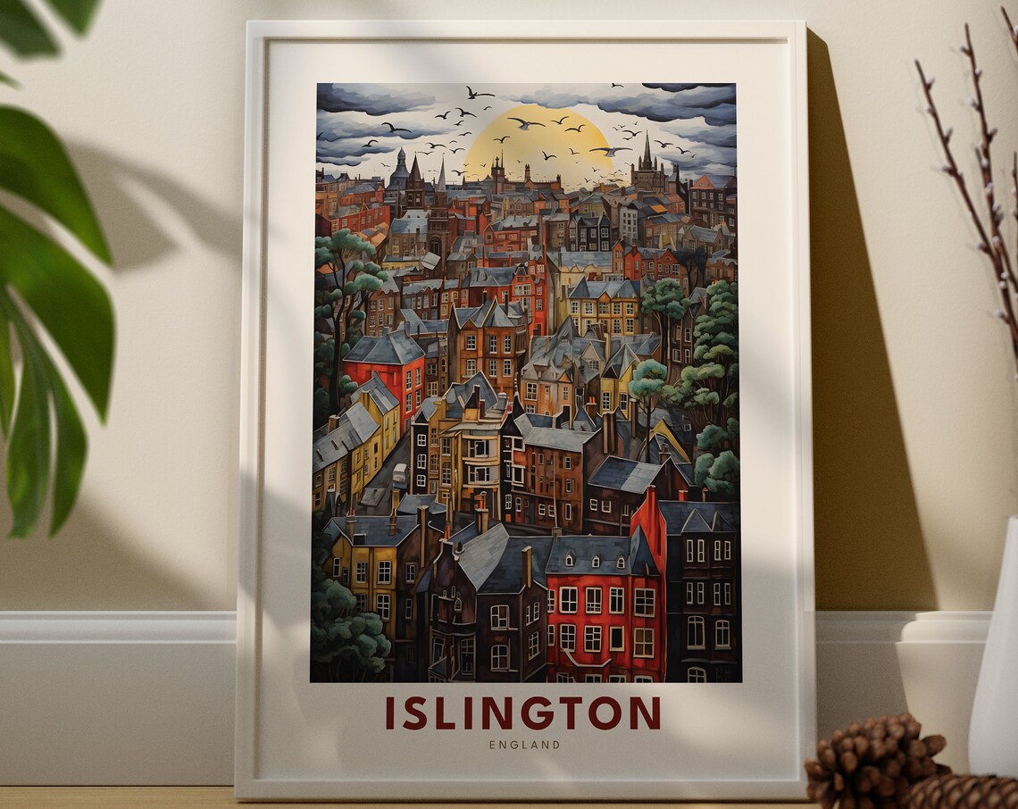 Islington England Old Town Houses Church Spires Sunset Illustrated Poster