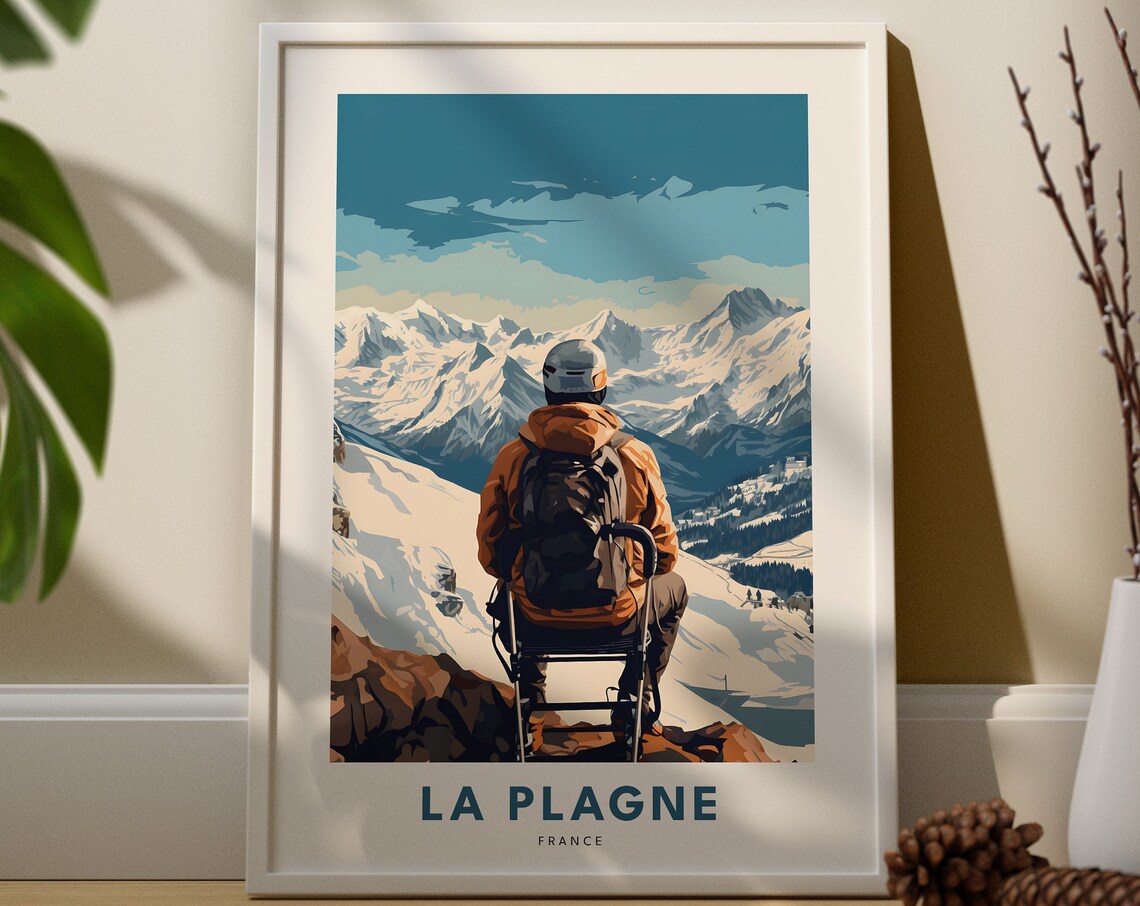 La Plagne France Ski Resort Travel Poster Snowy Mountain Peak Adventure
