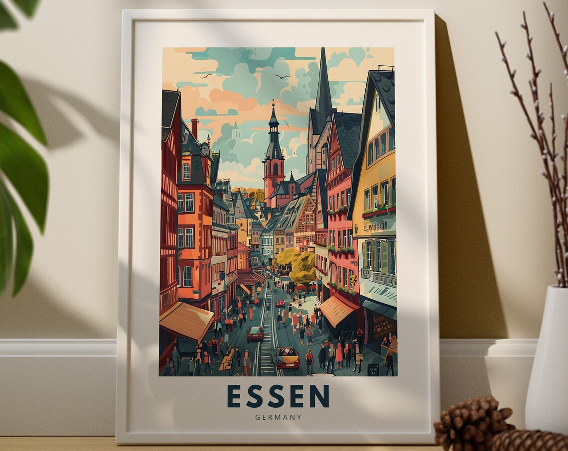 Essen Germany Old Town Street Vintage European Scenic Travel Poster