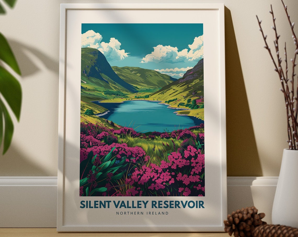 Silent Valley Reservoir Northern Ireland Travel Poster Lake Decor