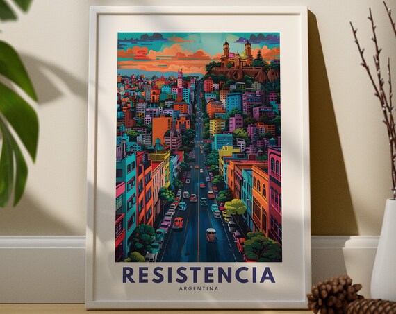 Resistencia Argentina Colorful City Avenue Sunset Retro Travel Poster