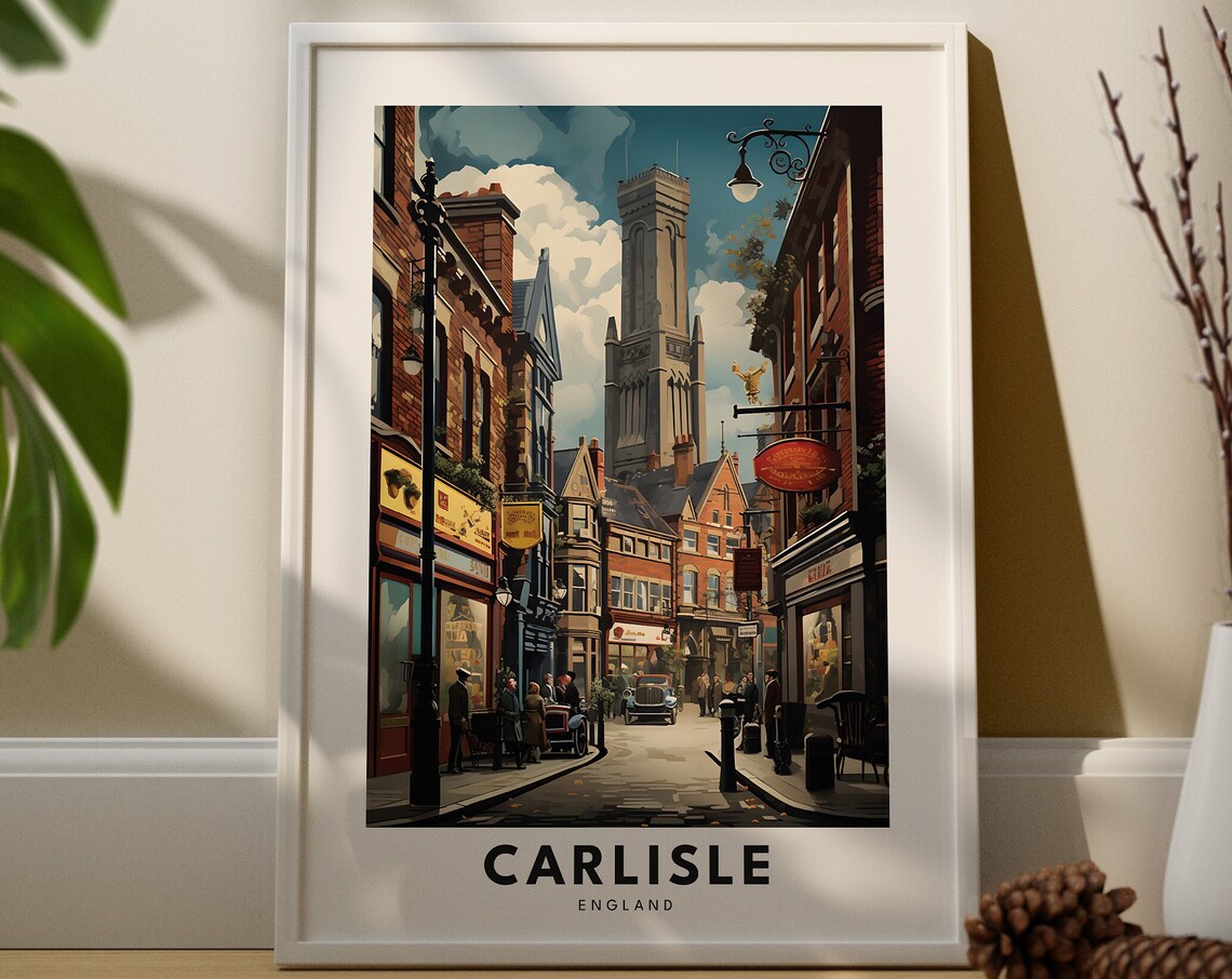 Carlisle England Historic Old Town Street Vintage Travel Poster