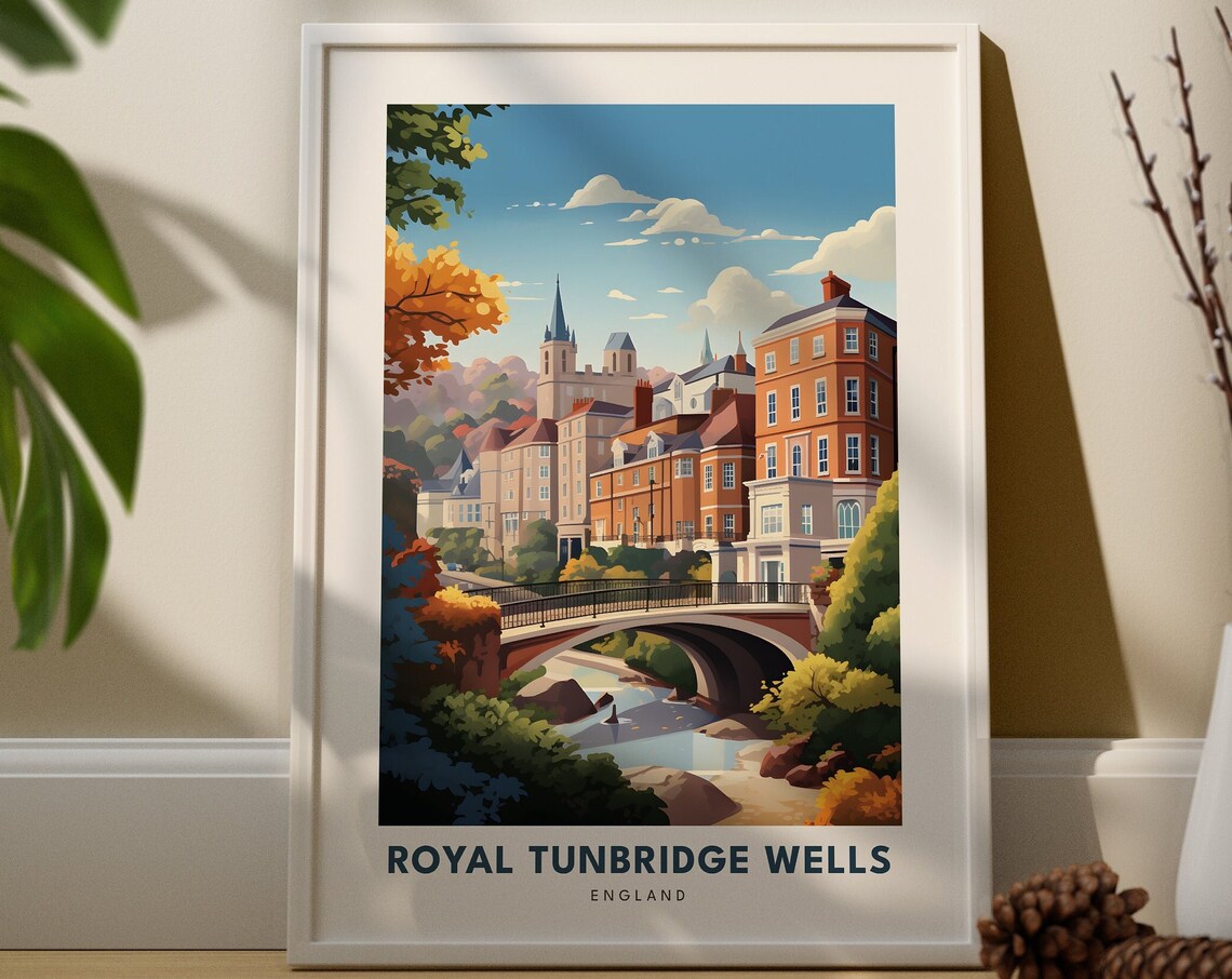 Royal Tunbridge Wells England Bridge River Historic Town Travel Poster