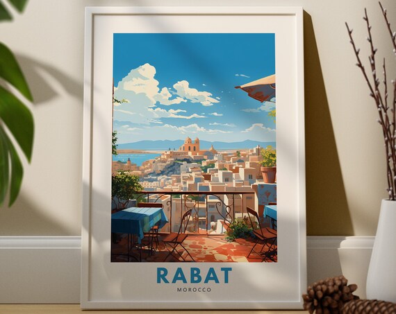 Rabat Morocco Rooftop Cafe Terrace City View Scenic Travel Poster