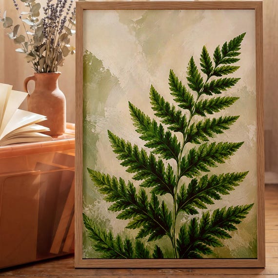 Green Fern Botanical Art Print Vintage Inspired Nature Poster Earthy Leaf Wall Decor