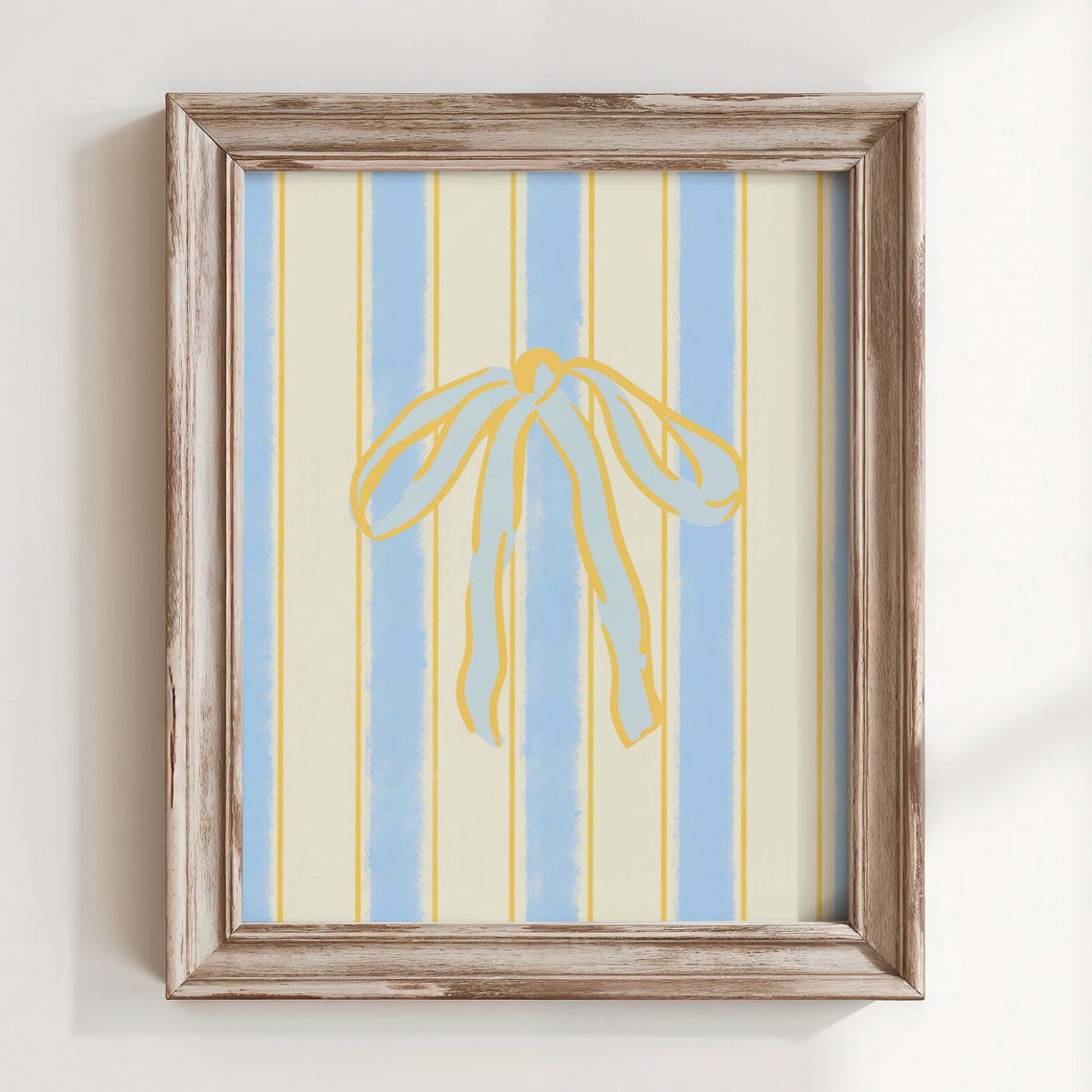 Coquette Yellow Bow Poster Blue Striped Minimalist Nursery Decor Art