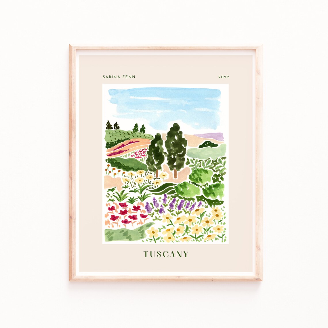Tuscany Travel Poster, Watercolor Landscape Art Print