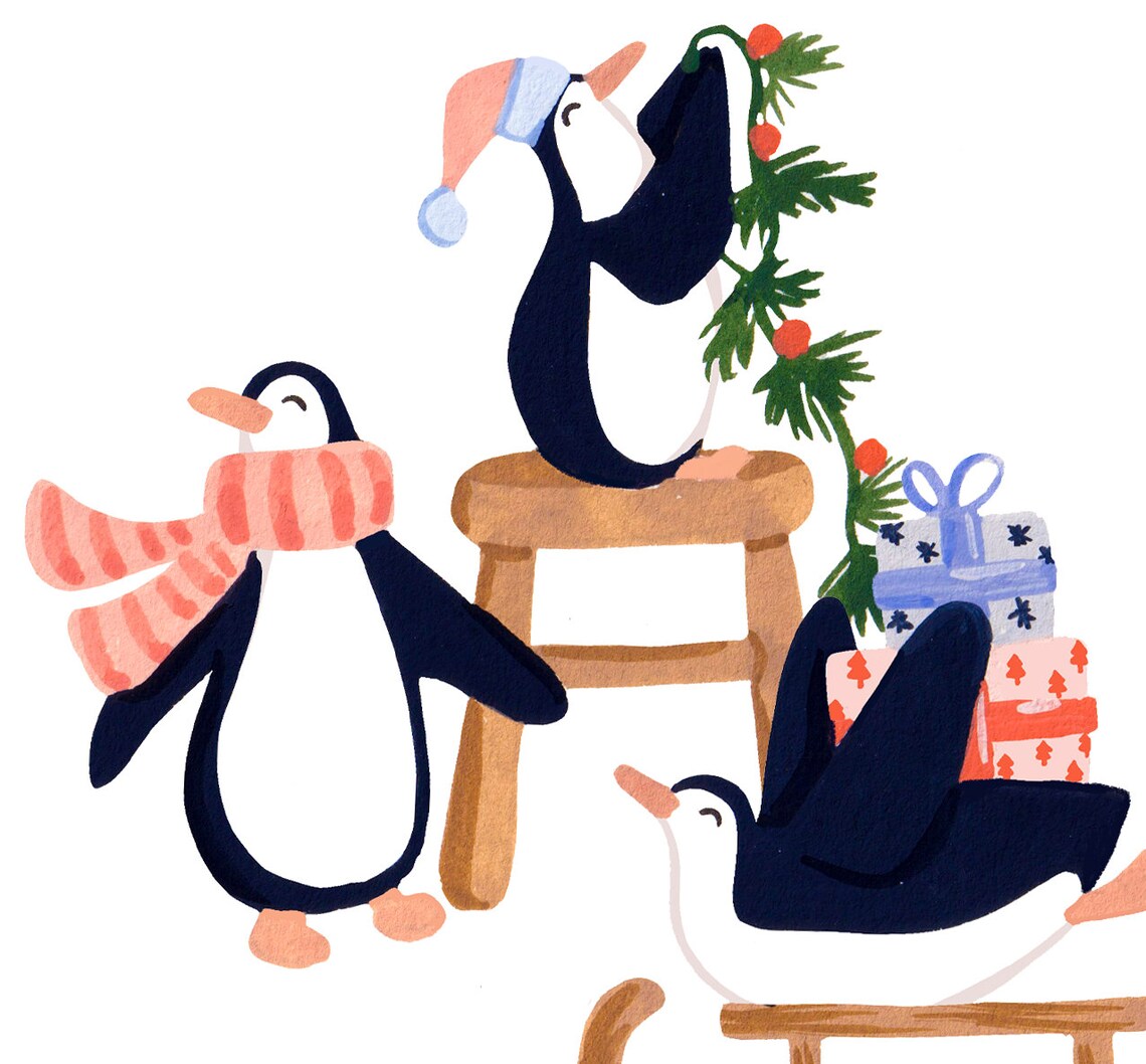 Helper Penguins Art Print, Holiday Christmas Illustration - Image 4
