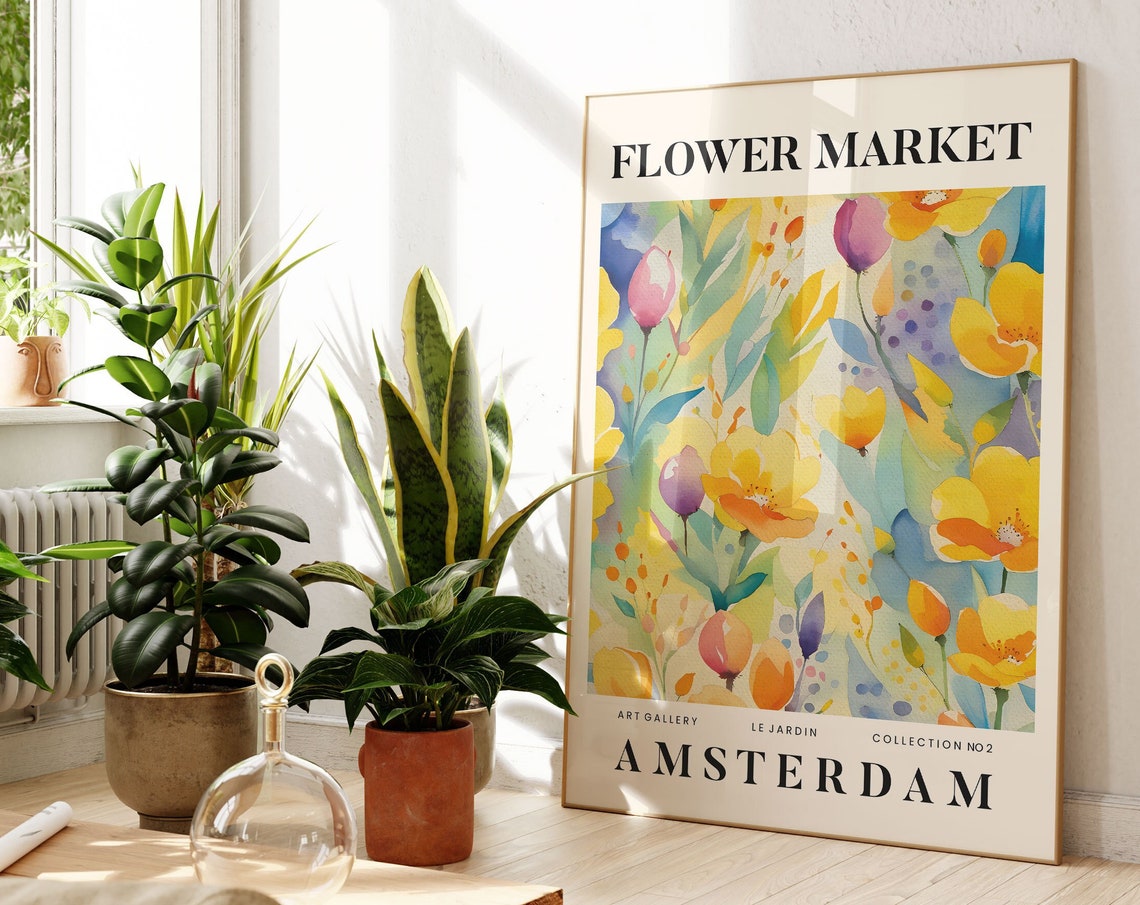 Amsterdam Abstract Flower Market Print Colourful Plant Art Modern Gallery Wall Art Floral Poster Gift For Friend Living Room Bedroom