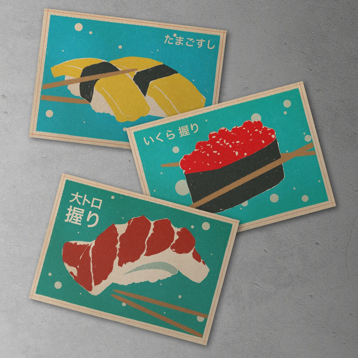 Sushi Posters Bundle Of 3 Japanese Food Poster By Cha X Vintage Exotics Limited Editions Of Otoro Tamago Ikura Posters Of Sushi