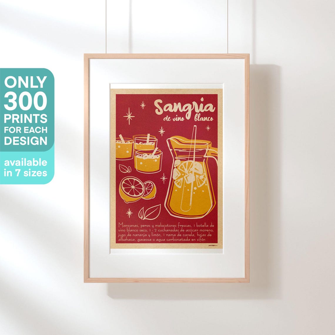 Sangria de Vino Blanco Spanish Recipe Cocktail Bar Art Poster - Image 3