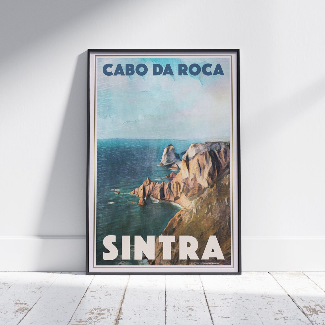 Cabo da Roca Sintra Portugal Rugged Cliffs Ocean Vintage Travel Poster