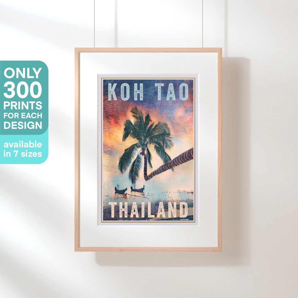 Koh Tao Thailand Retro Travel Poster Sunset Palm Beach Island Art - Image 3