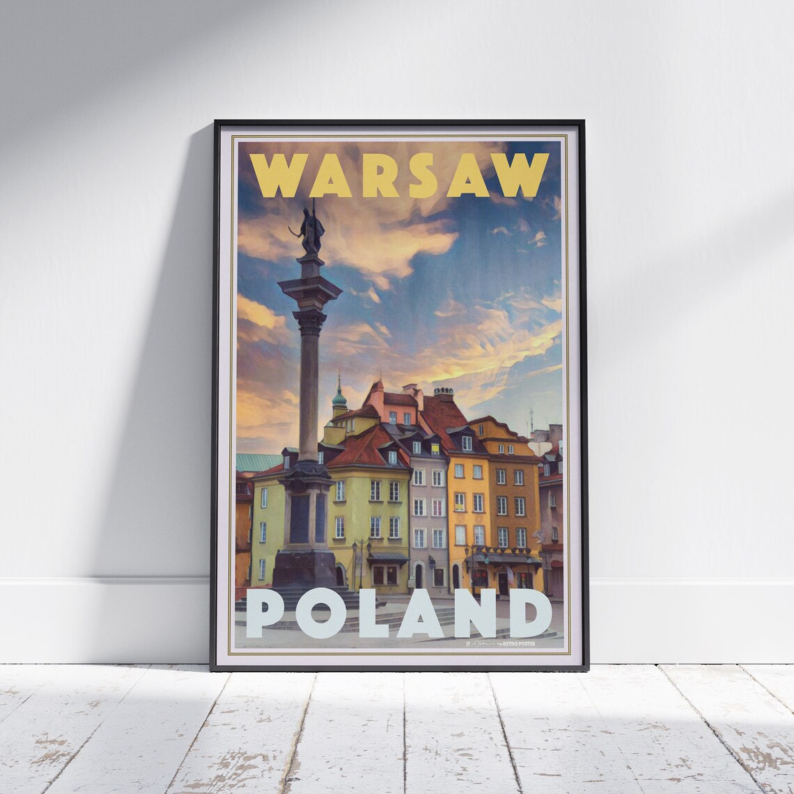 Warsaw Poland Castle Square Sigismund Column Vintage Travel Poster