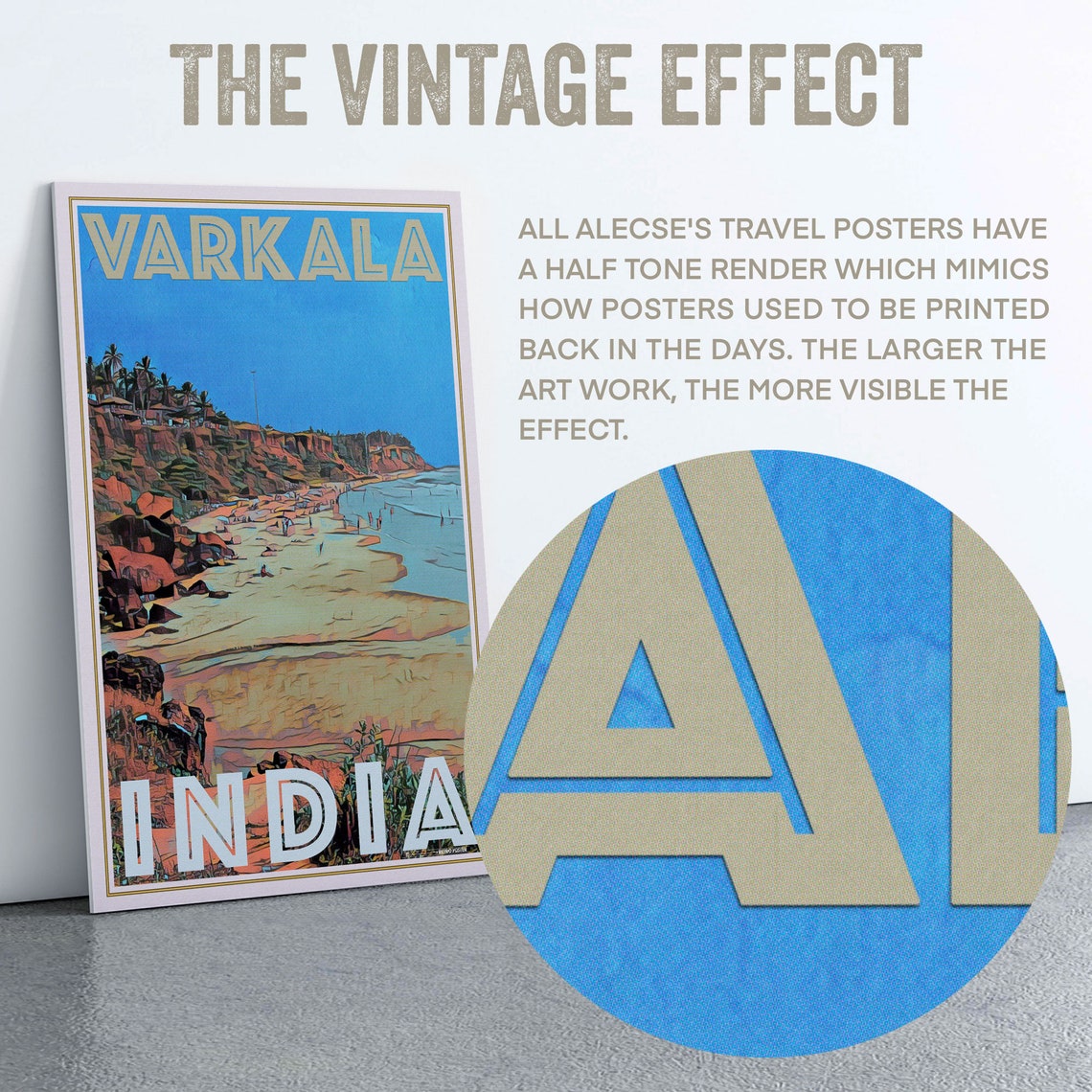 Varkala India Vintage Travel Poster With Red Cliff Beach Ocean View - Image 2