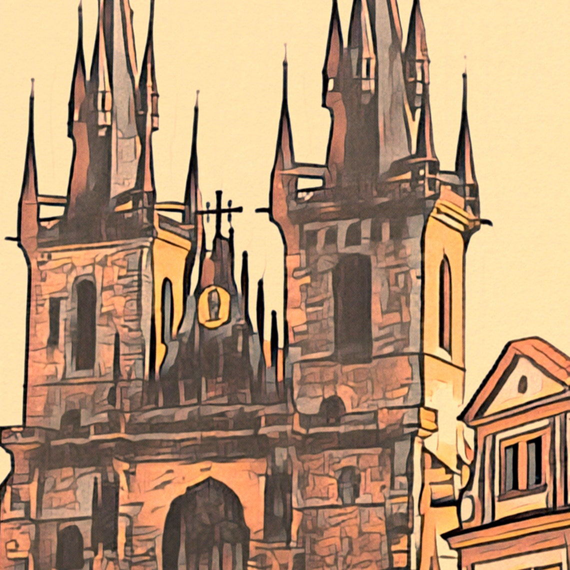 Prague Czech Republic Twin Gothic Spires Old Town Retro Travel Poster - Image 4