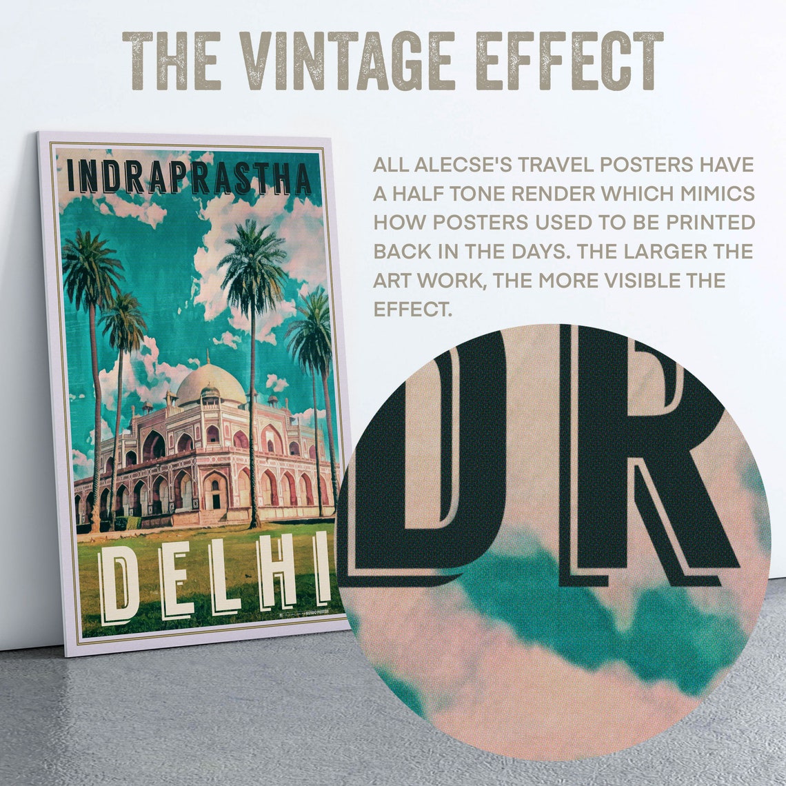 Delhi Indraprastha Domed Mughal Monument Palms Retro Travel Poster - Image 2