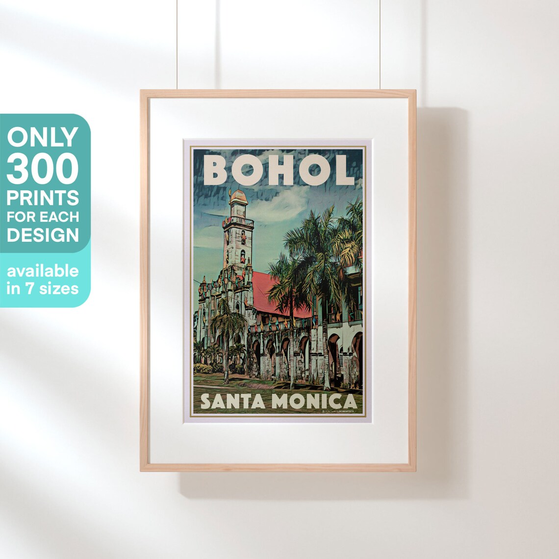 Bohol Philippines Santa Monica Church Palm Trees Retro Vintage Travel Poster - Image 3