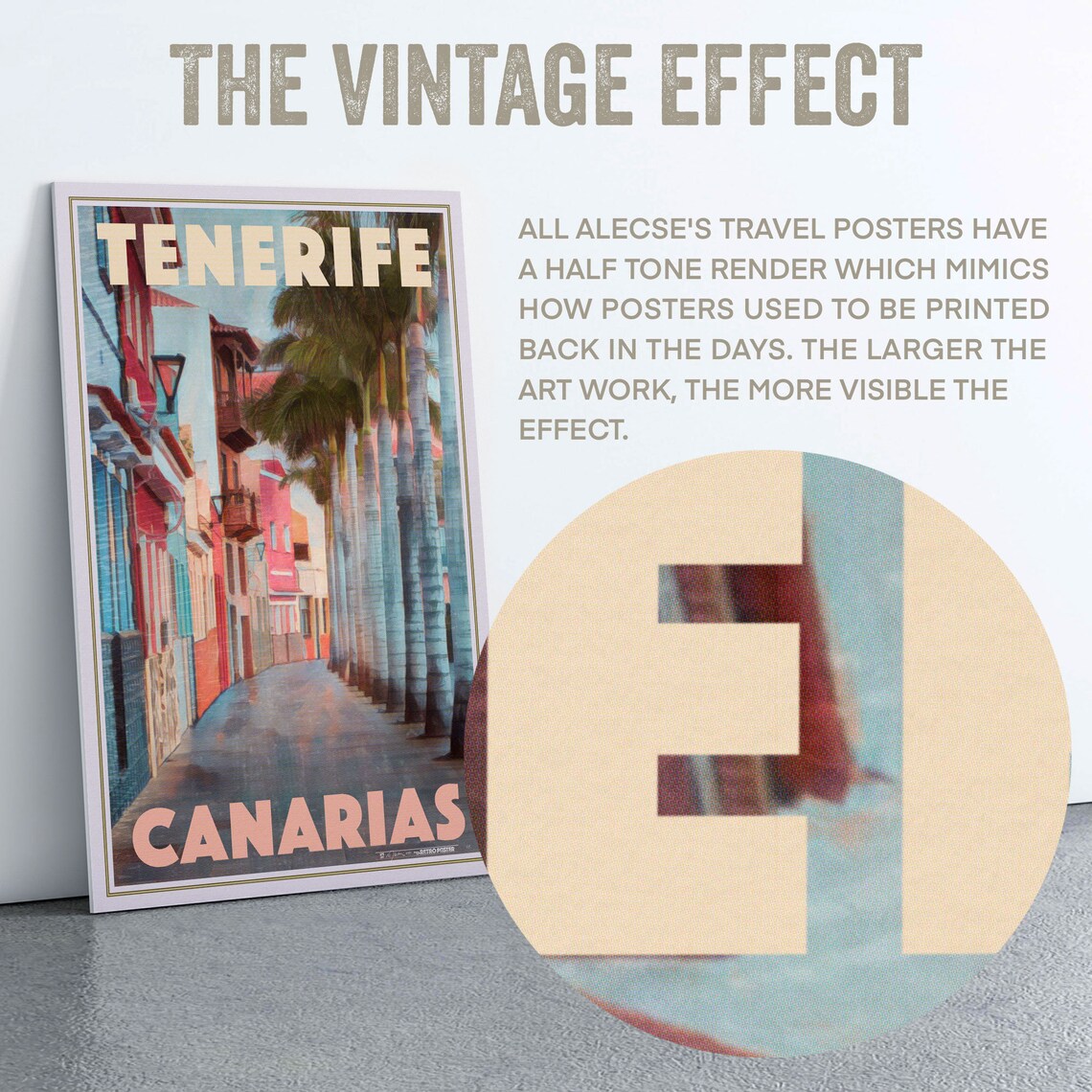 Tenerife Canarias Palm Lined Colonial Street Vintage Travel Poster - Image 2