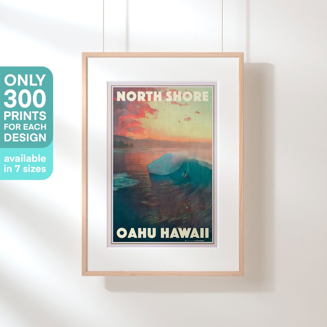Oahu Hawaii Retro Travel Poster North Shore Sunset Surf Wave Art - Image 3